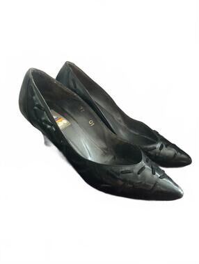 Vintage Y2K Aldo Black Kitten Heel Pumps Size 7 EU 37 Pointed Toe 2000s